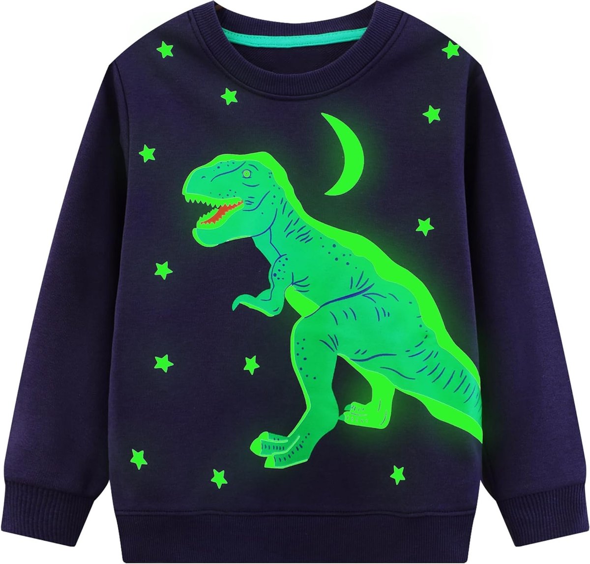 Luminous Dinosaur Print Sweatshirt voor Kinderen met Lange Mouwen, Casual Katoenen Pullover voor Peuters van 2-7 Jaar