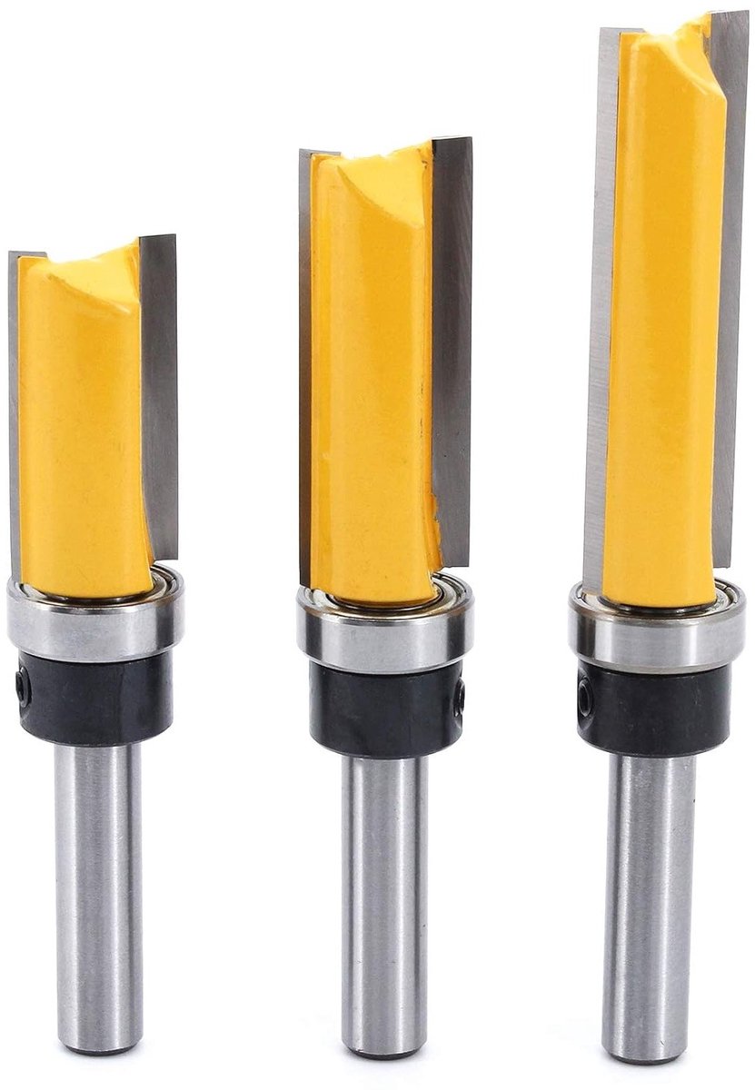 Set van 3 Stuks 8mm Shank Flush Trim Frees met Houtlager voor Precisie Houtbewerking en Sjablonen