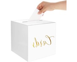 Elegante Witte Kaartdoos met Gouden Folie voor Huwelijk, Verjaardag en Baby Shower - Ideaal voor Geld en Lotterij Tickets