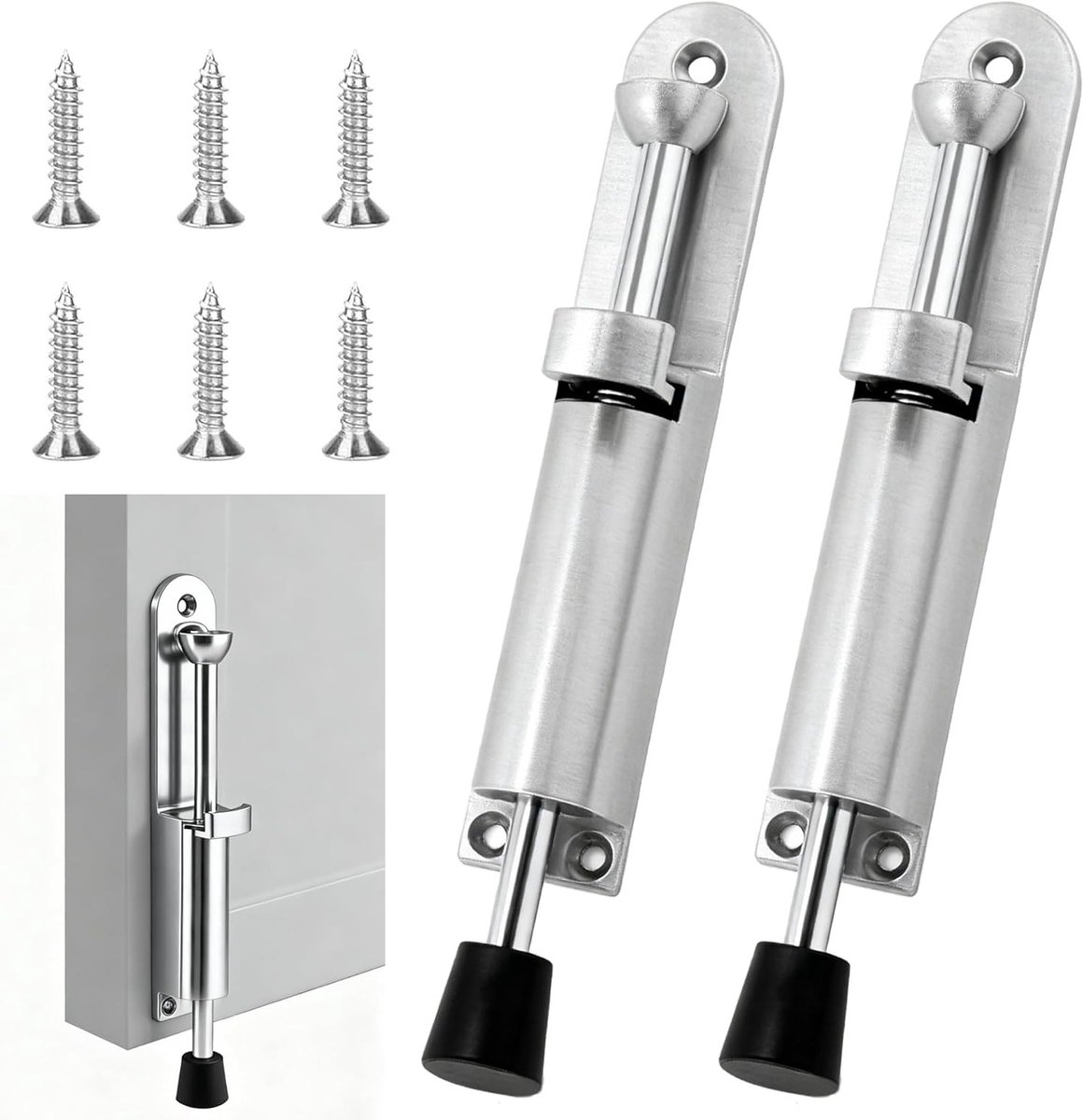 Set van 2 Deurstoppers met Pedal, Veer Deurstoppers van Zinklegering voor Binnen en Buiten, Roestbestendig en Stabiliteit Verbeterend