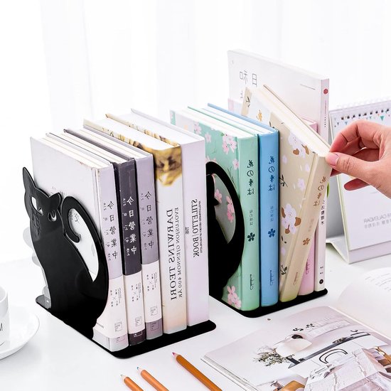 Stijlvolle metalen katten boekensteunen - antislip boekenstandaard voor boeken, dvd's en decoratie in huis, kantoor, bibliotheek en school — afbeelding 4