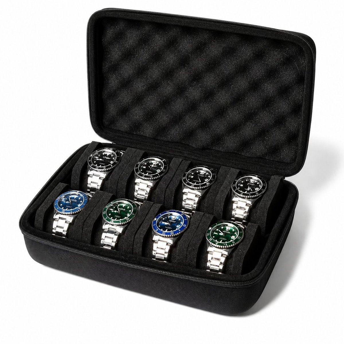 PolkaHome Hard Shell Horlogebox met 8 Vakken - Zwart - Opbergbox voor Horloges Mannen en Vrouwen
