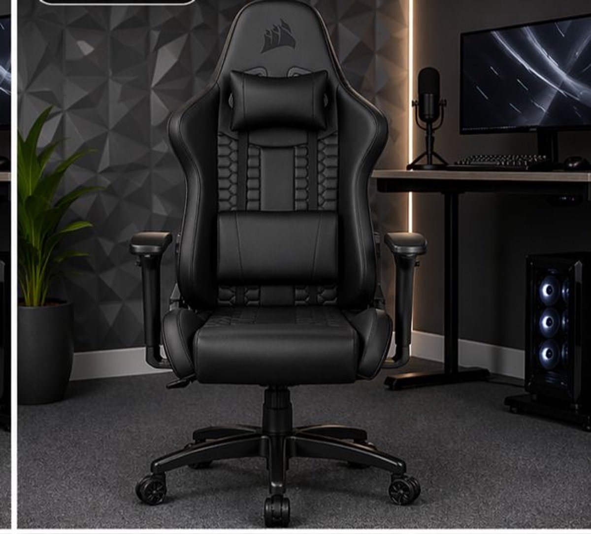 Gaming stoel ergonomisch verstelbaar premium kunstleer met lendenkussen en nekkussen 50 x 38 x 84 cm zwart – Vermissen