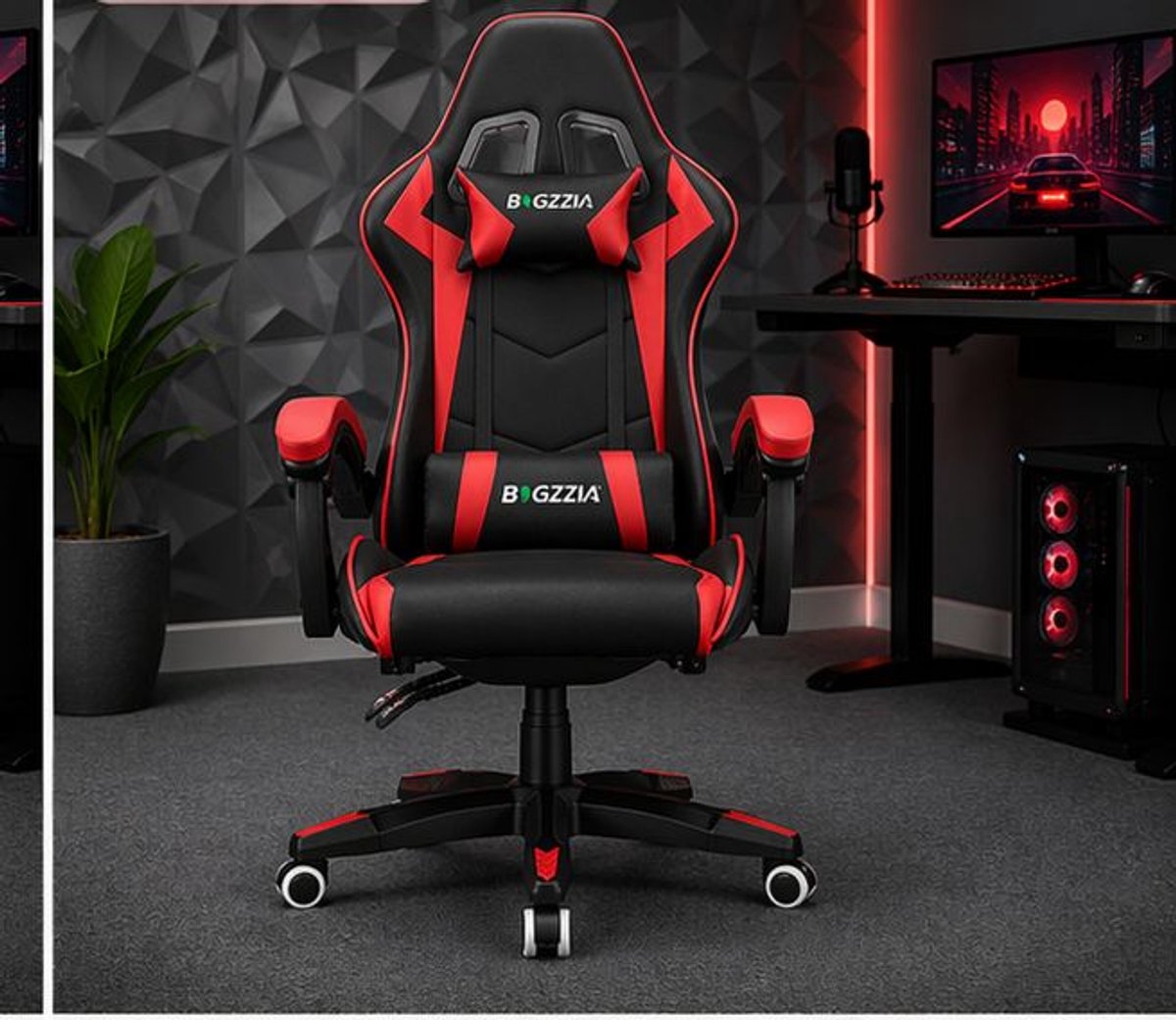 Gaming stoel ergonomisch verstelbaar met ligfunctie 77 x 25 x 59 cm kunstleer met hoofdsteun en lendenkussen zwart wit – Vermissen