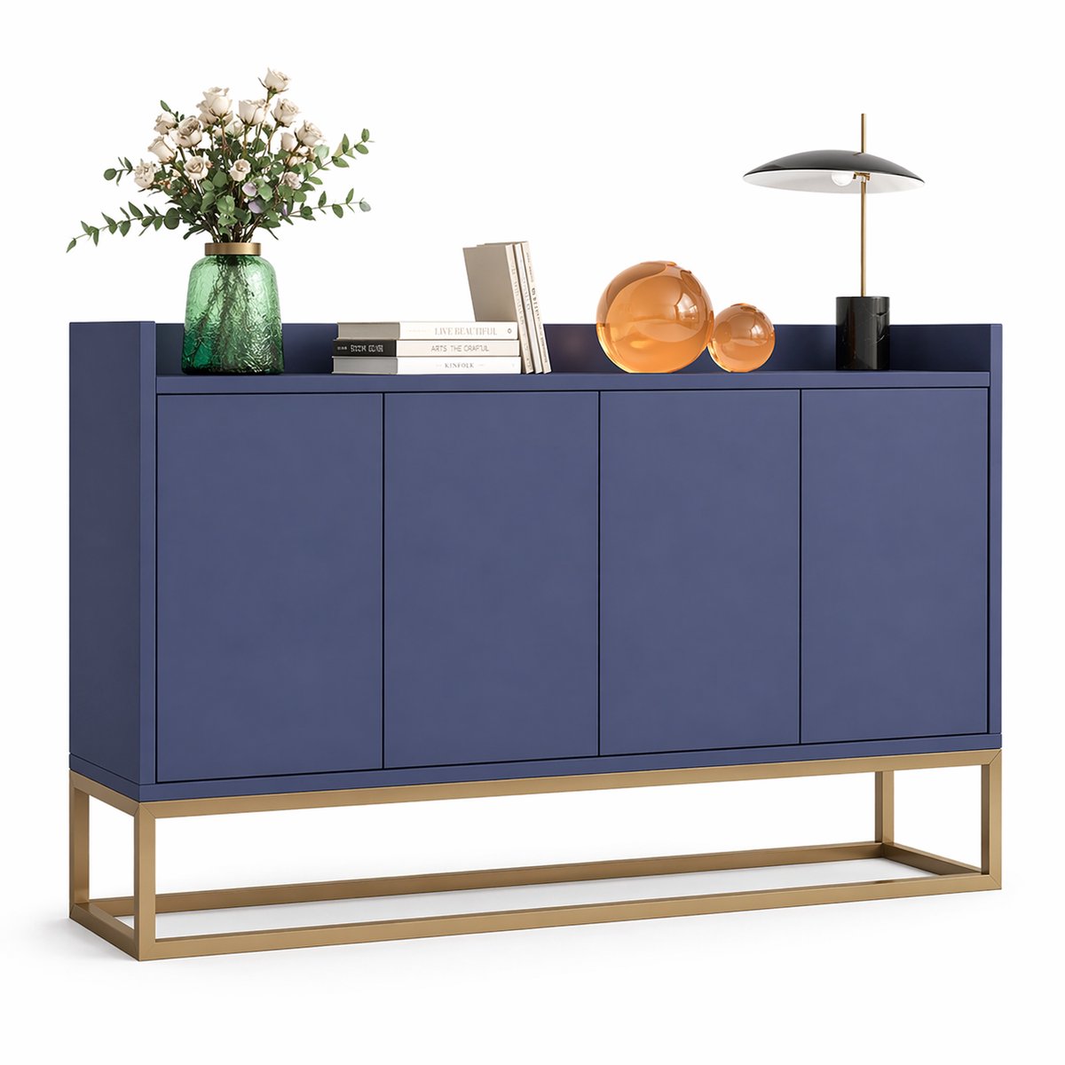 CINK Haus® Dressoir 120cm – Buffetkast 4-Deurs – Modern Minimalistisch – Blauw – Opbergkast Voor Woonkamer, Keuken & Hal