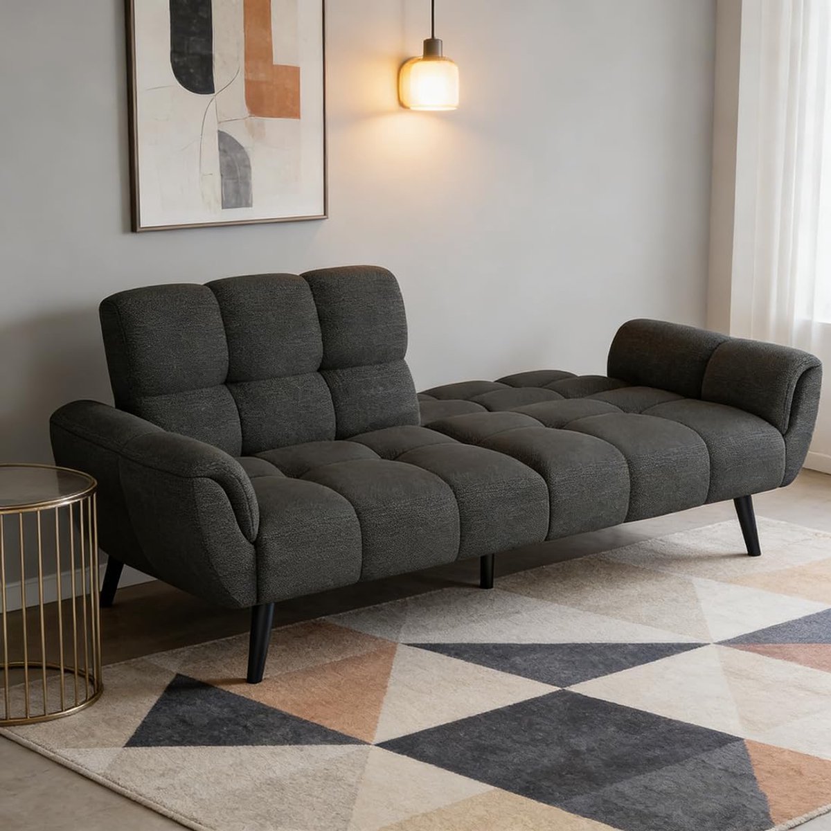 Slaapbank 195x79x83 cm - 3-in-1 Futon Sofa Bed met Verstelbare Rugleuningen - Linnen 2-Zits Bank Uitklapbaar Logeerbed - grijis- Vermissen