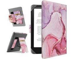 Universele Beschermhoes voor 7 inch eReaders zoals Kindle Paperwhite en Kobo Clara HD met Vouwbare Stand en Ingebouwde Pocket, Dalipink