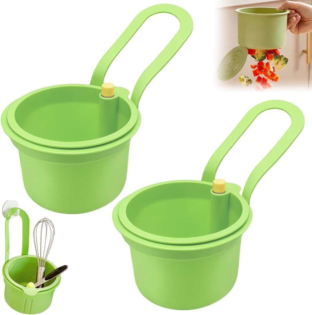 Keukenzeef 2 stuks - Afdruipmand vergiet - Voedsel wassen - Fijnmazig gaas - 20x13x2 cm - Groen