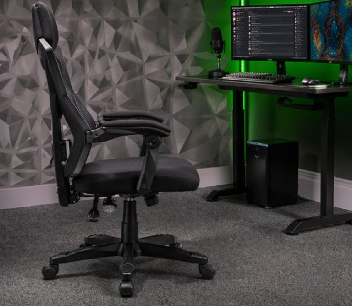 Gaming stoel bureaustoel ergonomisch verstelbaar 70 x 57 x 123 cm met armleuningen en draaifunctie zwart metaal – Vermissen