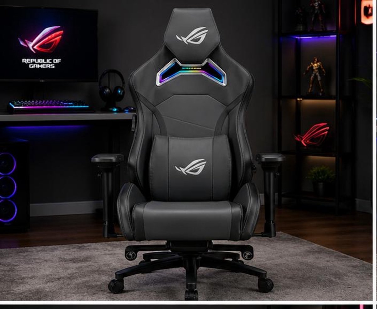Gaming stoel ergonomisch 4D armleuningen 155° verstelbare rugleuning – bureaustoel met RGB verlichting, memory foam hoofdsteun & lendensteun, premium PU-leer, zwart – Vermissen