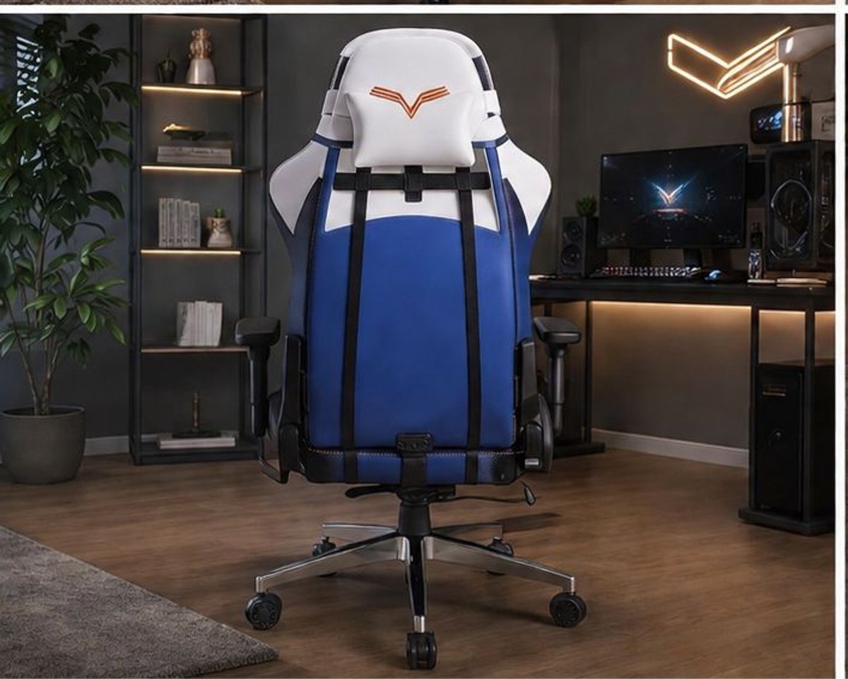 Gaming stoel ergonomisch 70,1 x 71,9 x 137,9 cm – 360° draaibare bureaustoel met hoge rugleuning, 4D armleuningen, memory foam hoofdsteun & lendensteun, PU-leer, inclusief bekerhouder – Vermissen