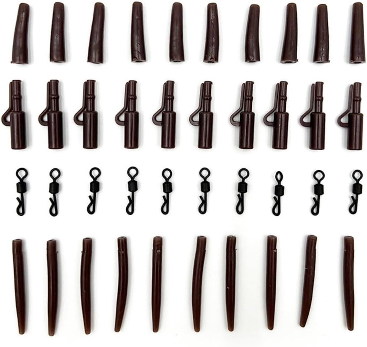 40 Stuks Vissen Accessoires voor Karpervissen - Veiligheidsclips, Antiknoop Mouwen en Rubber Tubes van 4.5cm