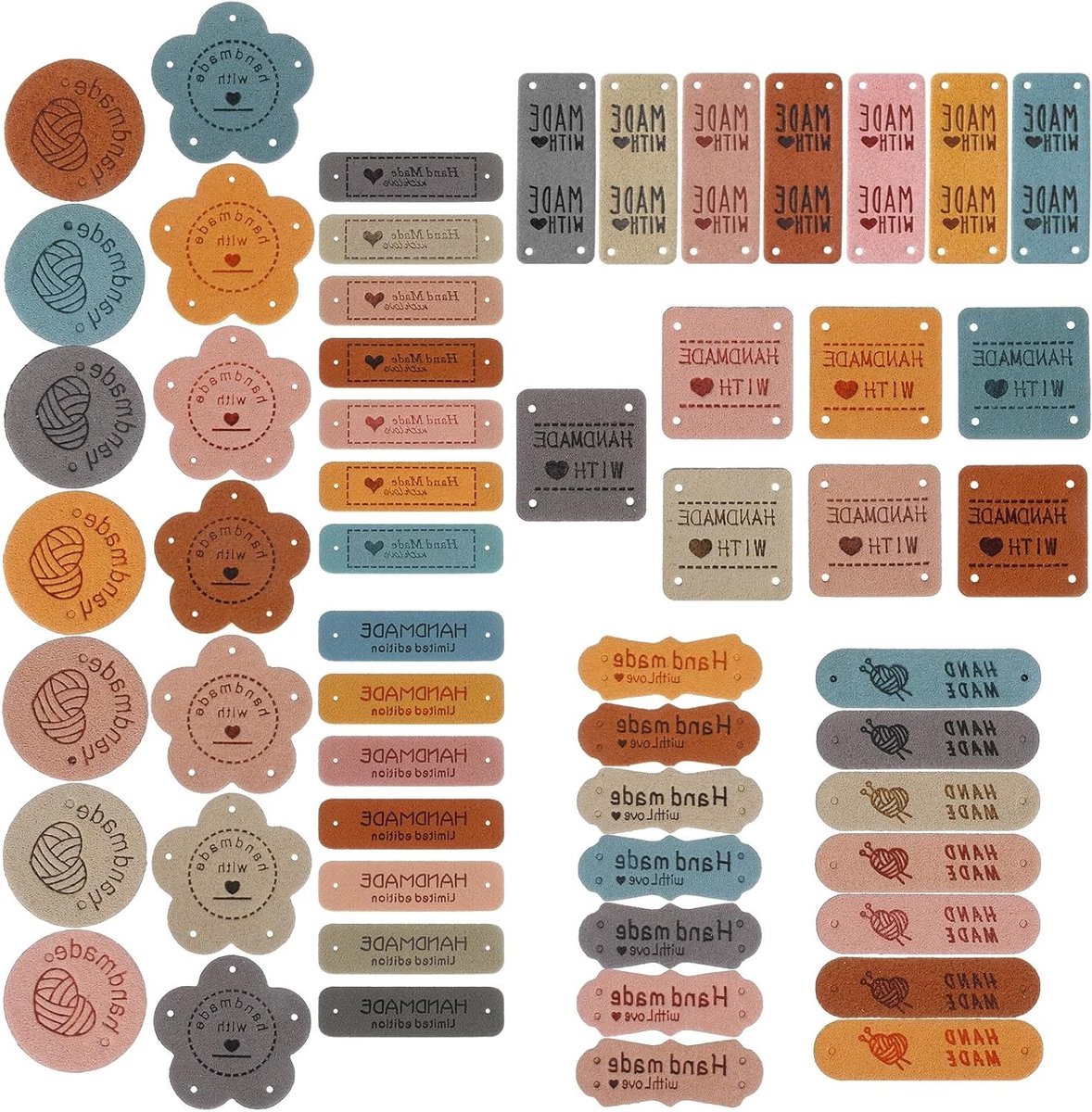 56 Stuks Love Handgemaakte Naai Labels - Wasbare Microfiber Labels voor DIY Kleding, Jeans en Tassen