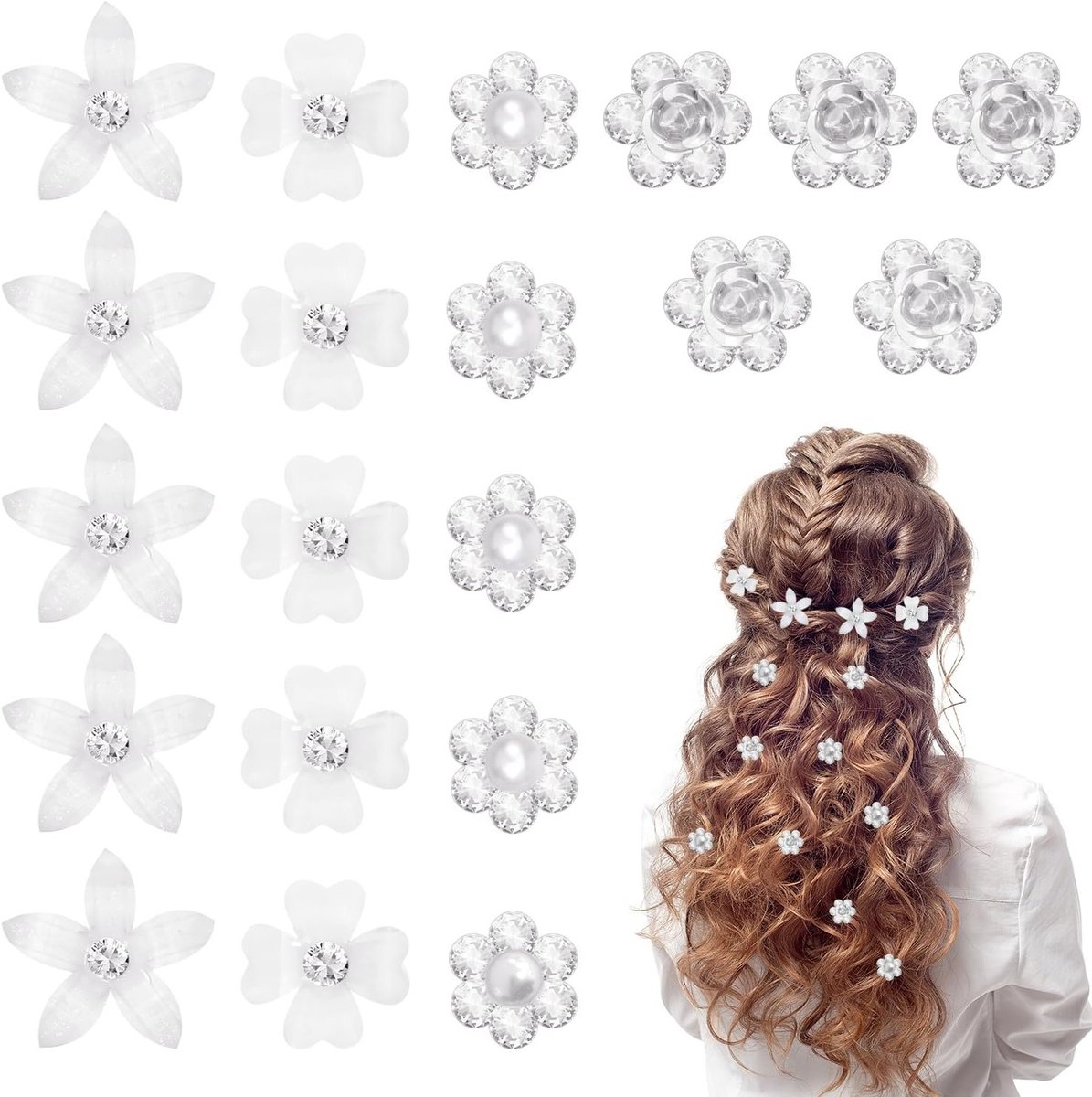 Kleine Bloem Haarclips - Mini Haaraccessoires met Strass voor Bruidskapsels en Feestjes voor Vrouwen en Meisjes