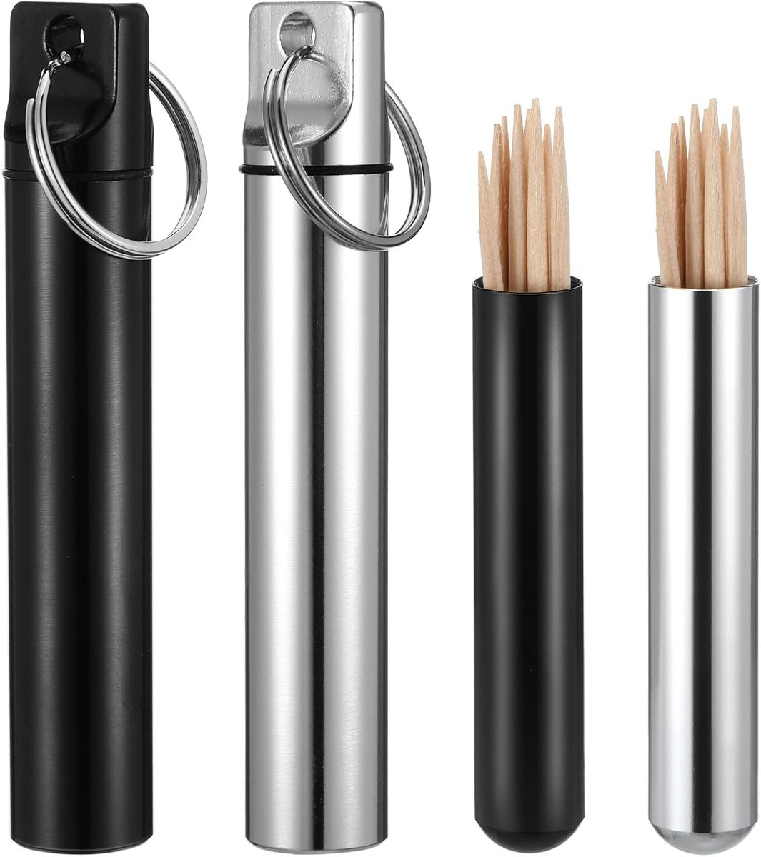 4 Stuks Metalen Tandenstokerhouders - Draagbare Pillendozen voor Tandenstokers - Aluminium Tandenstoker Dispenser voor Reizen en Opbergen