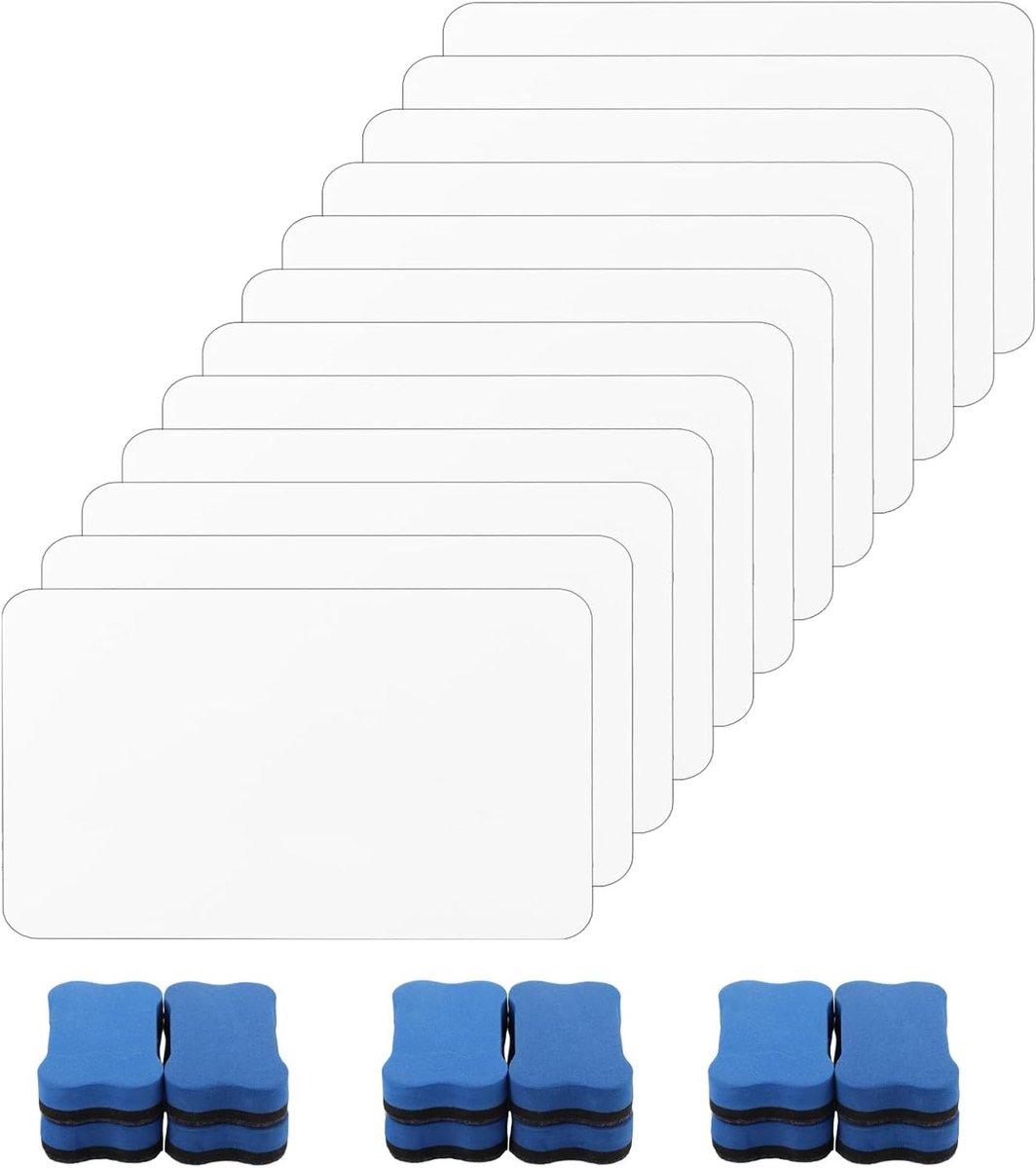 12 Stuks Dubbelzijdig Mini Whiteboard A4 met 12 Wisser, Ideaal voor Klaslokaal, Thuis en Kantoor