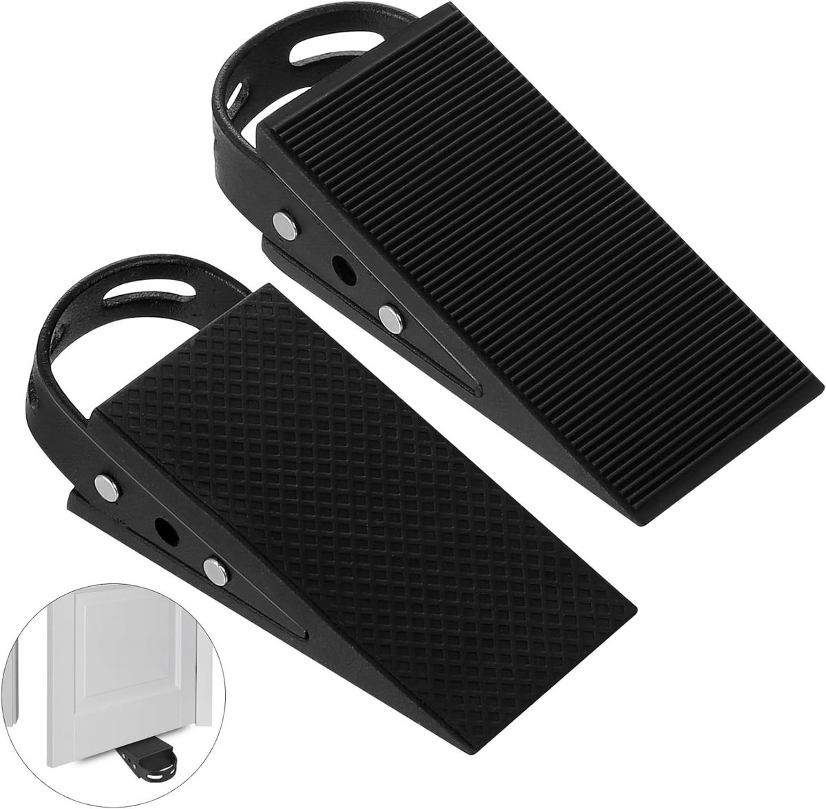 Zware Rubber Deurstoppers - 2 Stuks, Niet-Krasend Ontwerp, Ideaal voor Thuis en Kantoor, Met RVS Handvatten en Antislip Functie