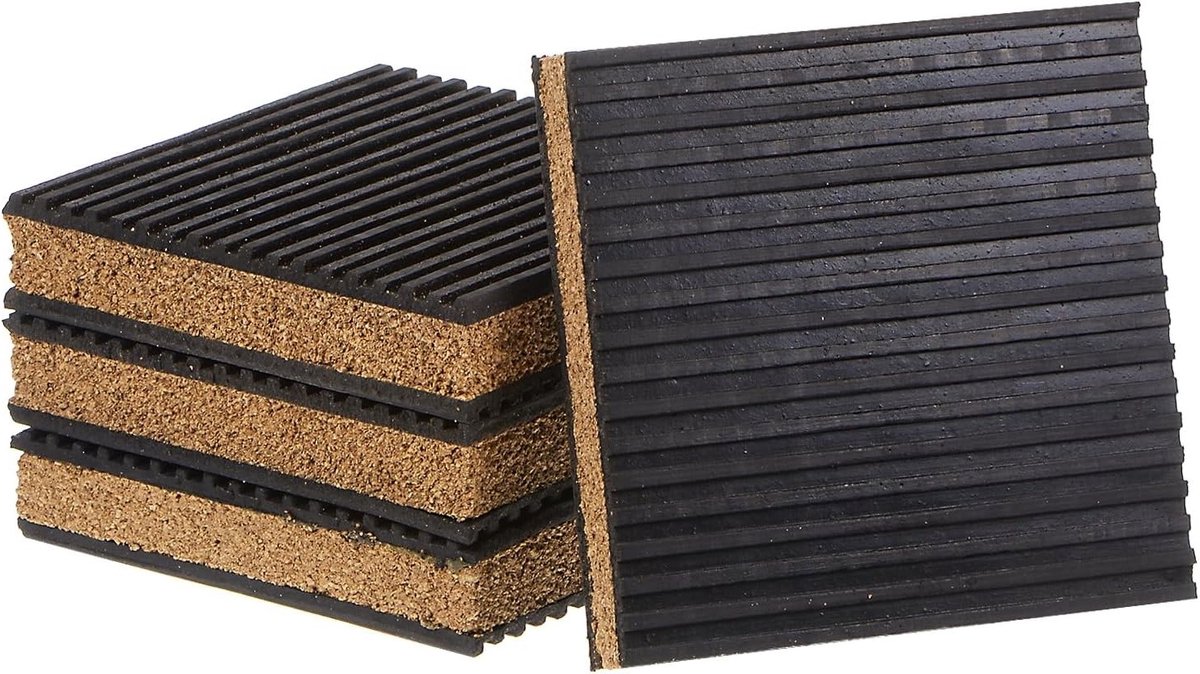 4 Stuks EVA Foam Anti-Vibratie Pads - 10.2cm x 10.2cm x 2.2cm, Geluidsisolatie, Antislip voor HVAC en Wasmachine, Zwart en Houtkleur
