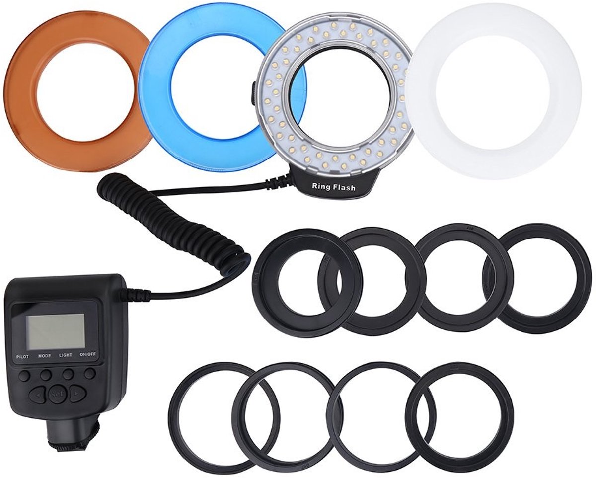 Tangxi LED Ring Light - Camera Studio Verlichting met 4 Filters en 8 Ring Adapters