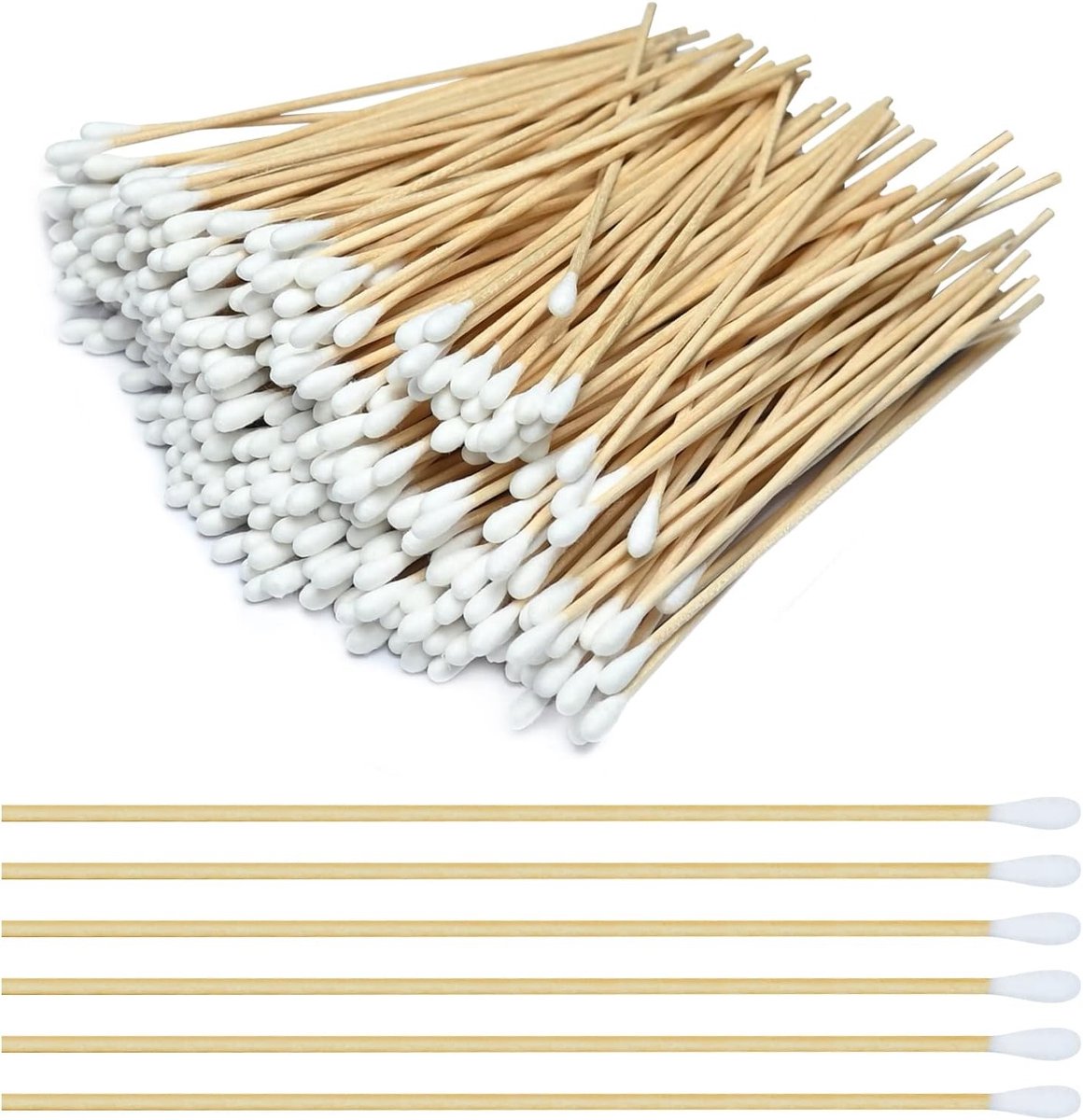 400 Stuks Houten Wattenstaafjes met Lange Handgreep van 15 cm voor Schoonmaak, Make-up en Kunstprojecten