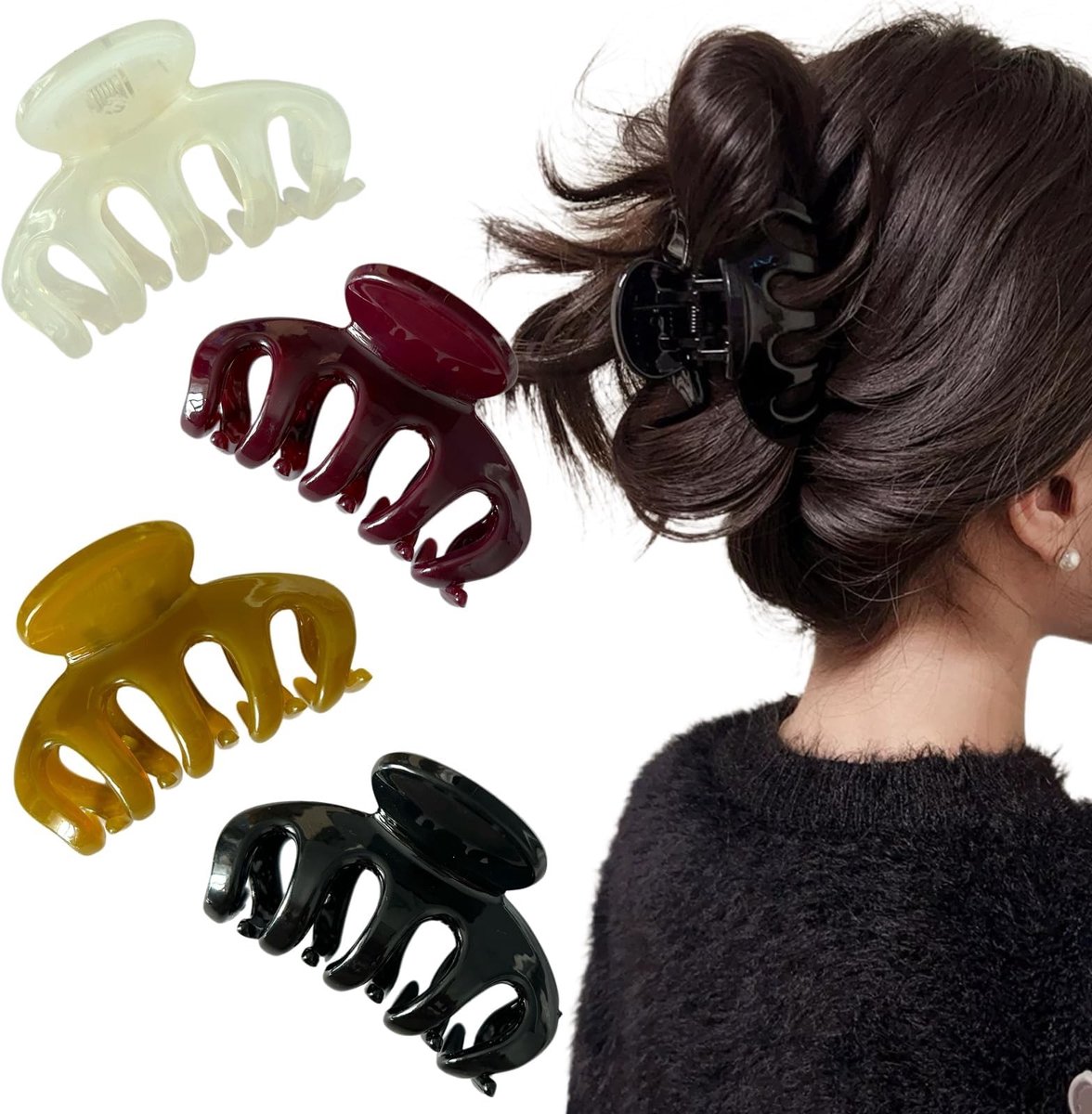Seb3 - Haarclips - Set van 4 - Medium formaat - Zwart Beige Donkerbruin Geel - Voor Dames en Meisjes - 7 cm Haaraccessoires