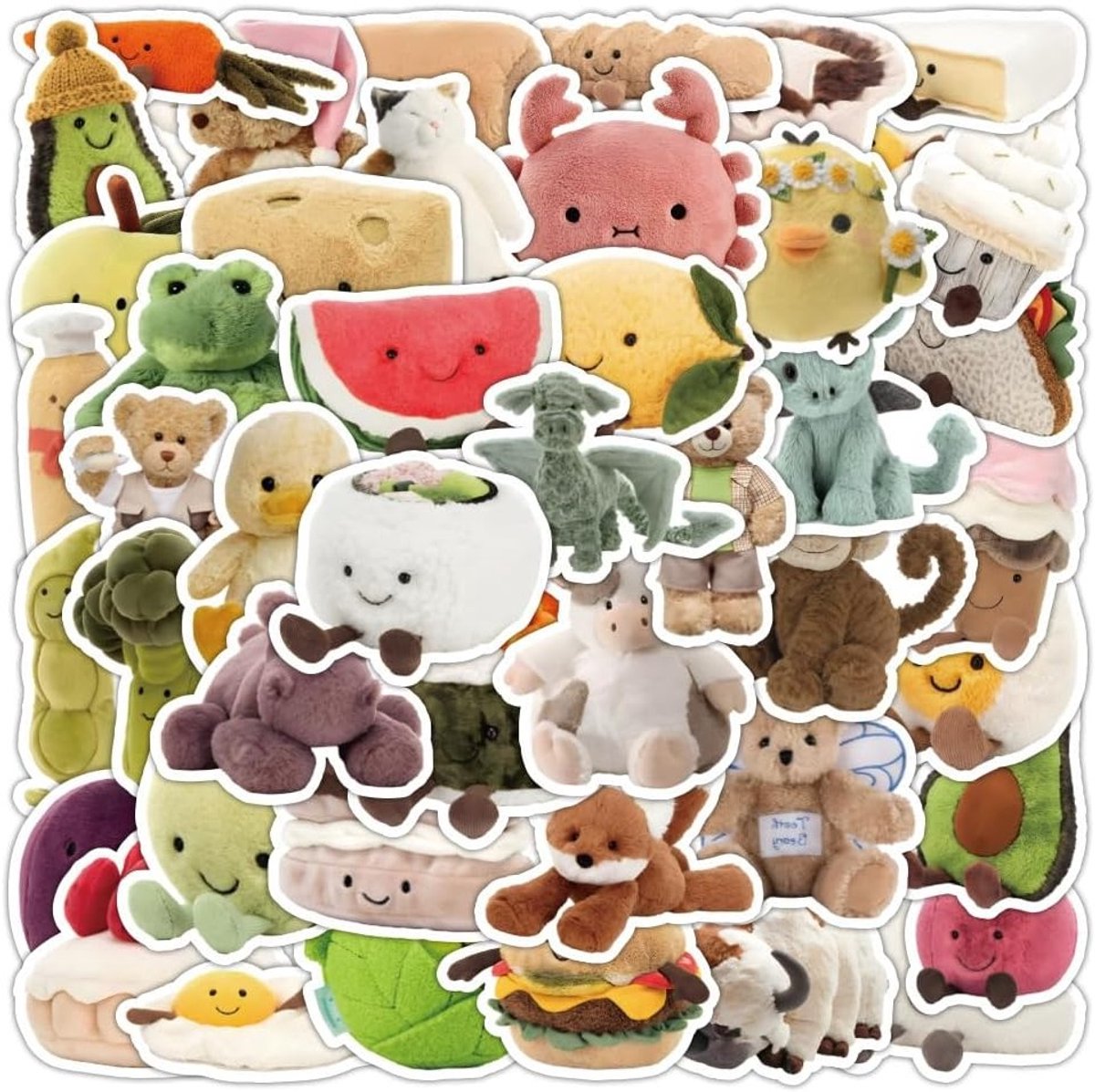 50 stuks schattige pluche dierstickers voor koffer, laptop, bagage, gitaar en meer, waterdicht en perfect voor jongeren en kinderen
