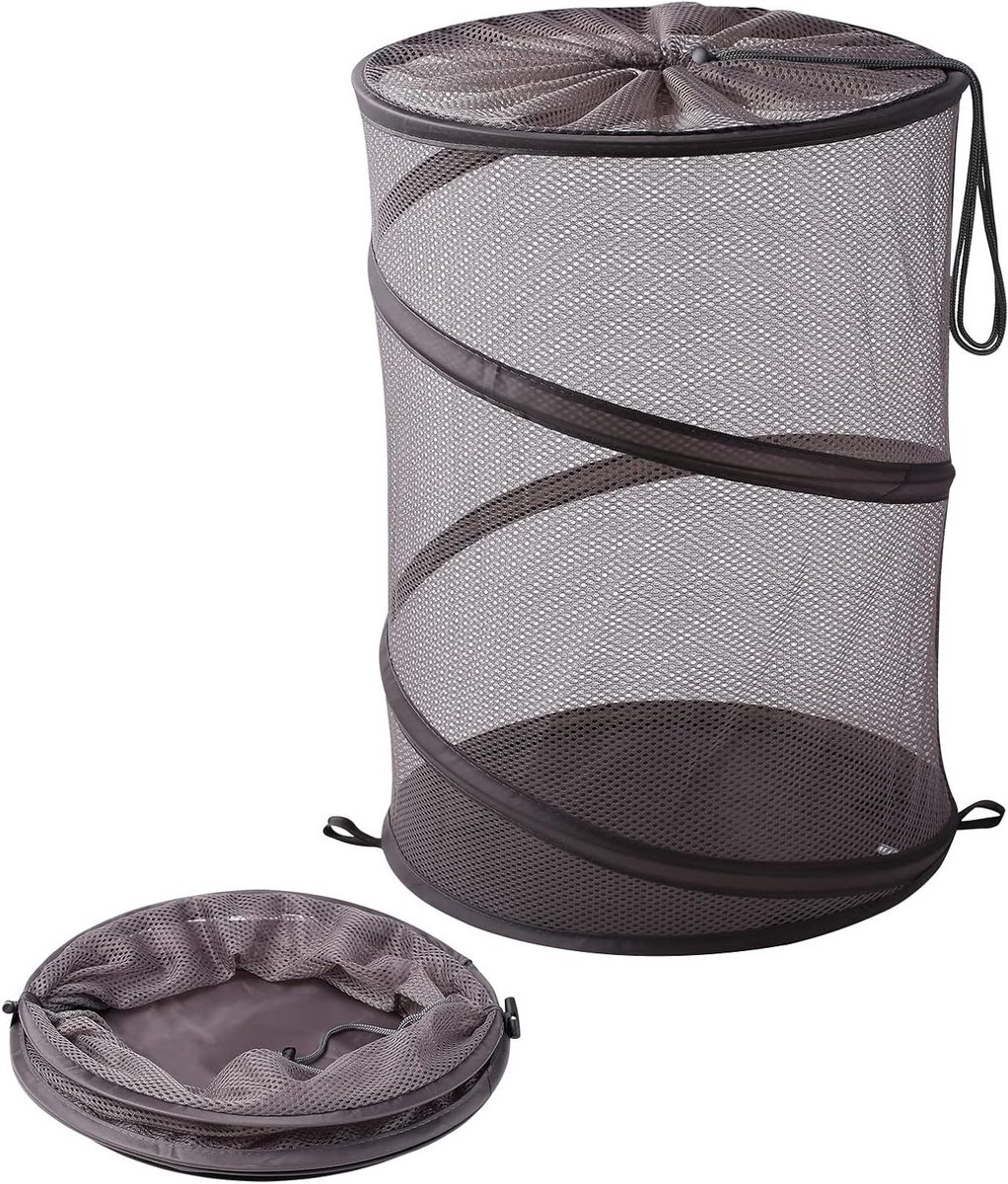 Opvouwbare wasmand, pop-up mesh wasmand, wasmand, opvouwbaar met trekkoord, opbergmand voor kleding, wasruimte, slaapkamer