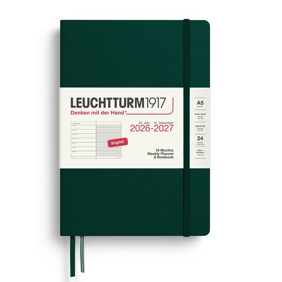 Leuchtturm1917 – Agenda en Notitieboek – 18 maanden – 2026/2027 – Forest Green – A5 – Medium – Harde kaft