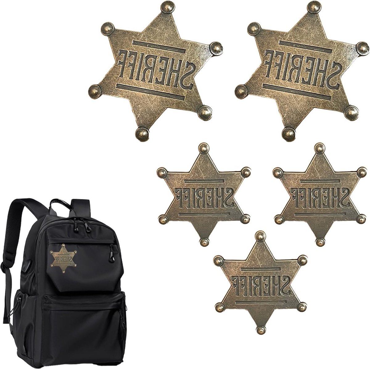 Vijf Stuks Vintage Sheriff Badge voor Volwassenen - Politie Insigne voor Cowboy Kostuum en Halloween Cosplay Feest, Metaal Decoratie