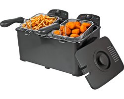 COOK-IT Dubbele Frituurpan 6L - Friteuse 2 x 3 Liter - 2 Aparte Manden - Temperatuur Apart…