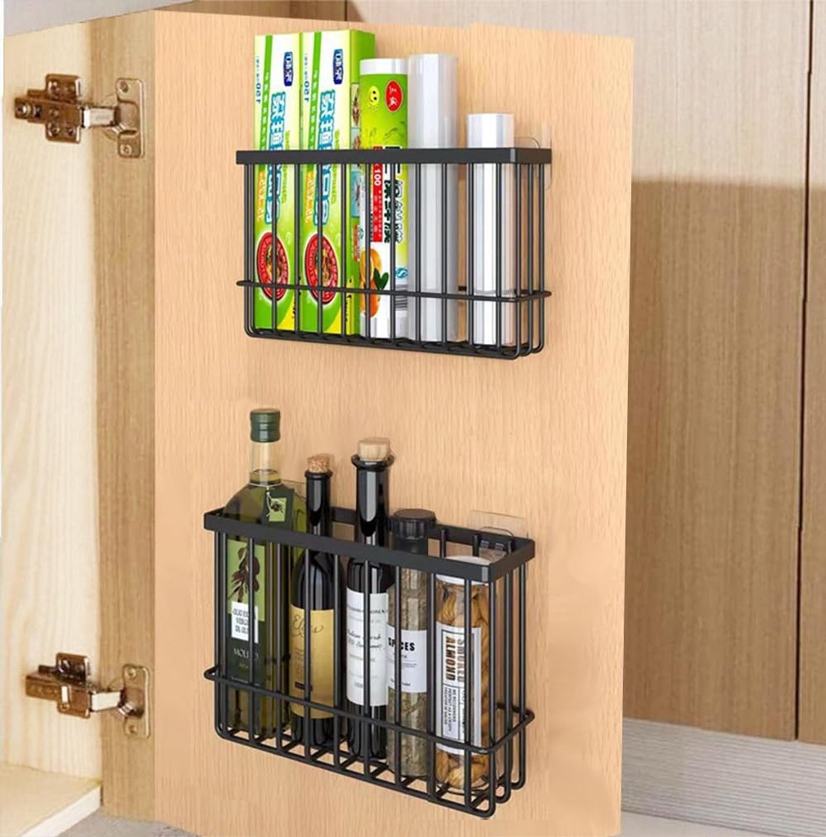 Store_8 - Keukenopbergdozen - Muuropslag - Geen boren nodig - Zwart - Keukenaccessoires - Handig voor kruiden en kleine items - Geschikt voor badka...