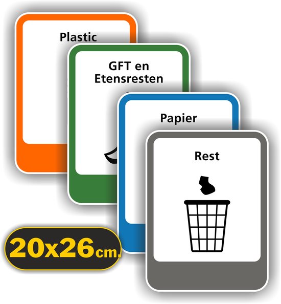 Jerma - Recycling - Sticker - Set 4 st - 20 x 26 cm - Duurzaam Vinyl - Zelfklevend - Weerbestendig