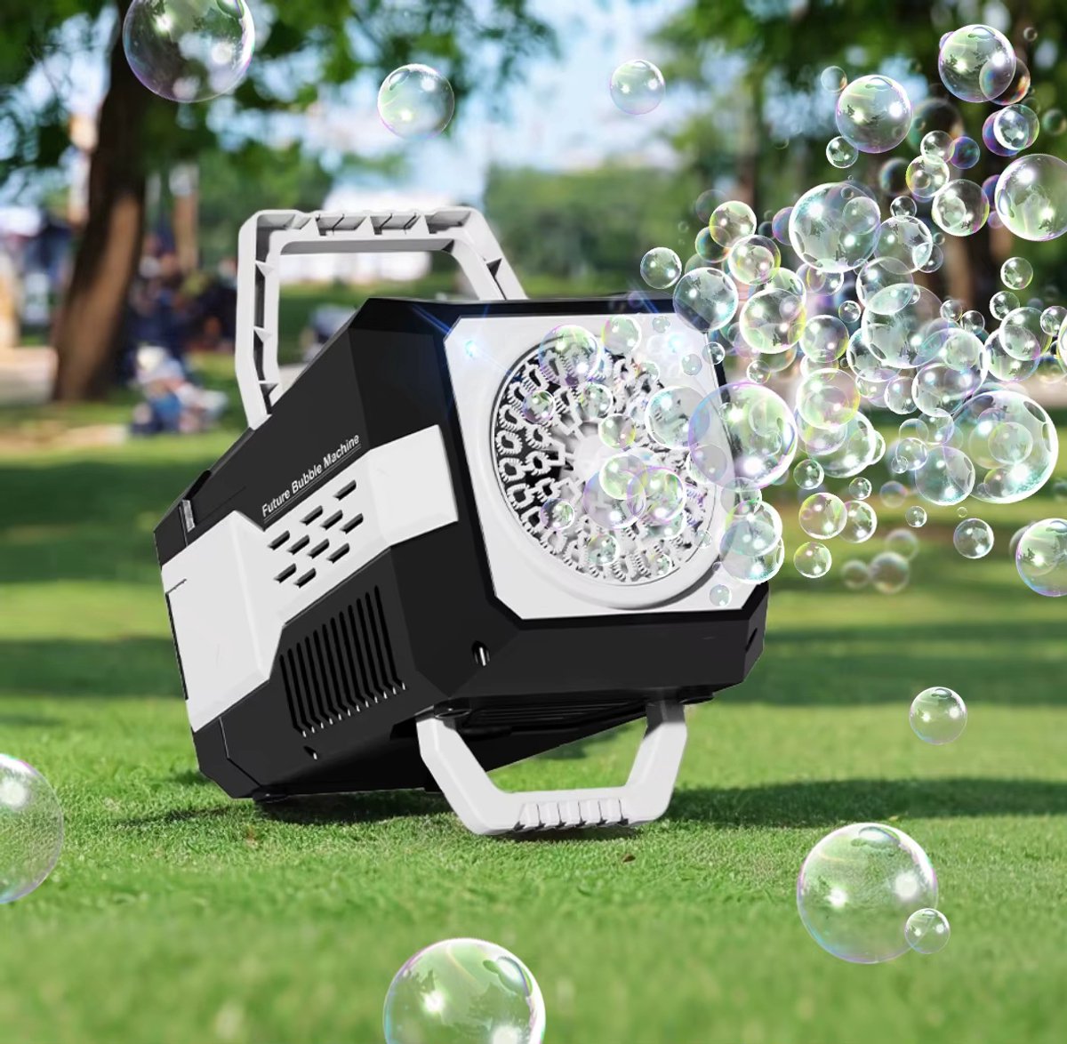 40-Hole Automatic Bubble Machine - Features LED lights, portable, powered by USB adapter or batteries - Stage Bubble Machine - Perfect for outdoor games, parties, weddings, and children’s birthday parties - Zwart