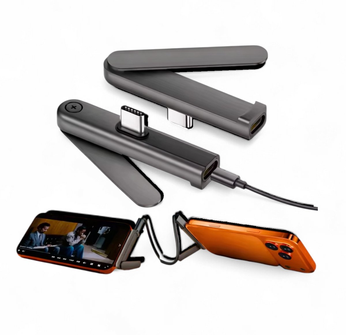 Inklapbare telefoonstandaard | USB-C Lader | Tot 240W laadadapter | Snel lader mogelijk | Comfortabel vliegen | Vliegtuig stand | Compact opladen | – Opladen en kijken tegelijk