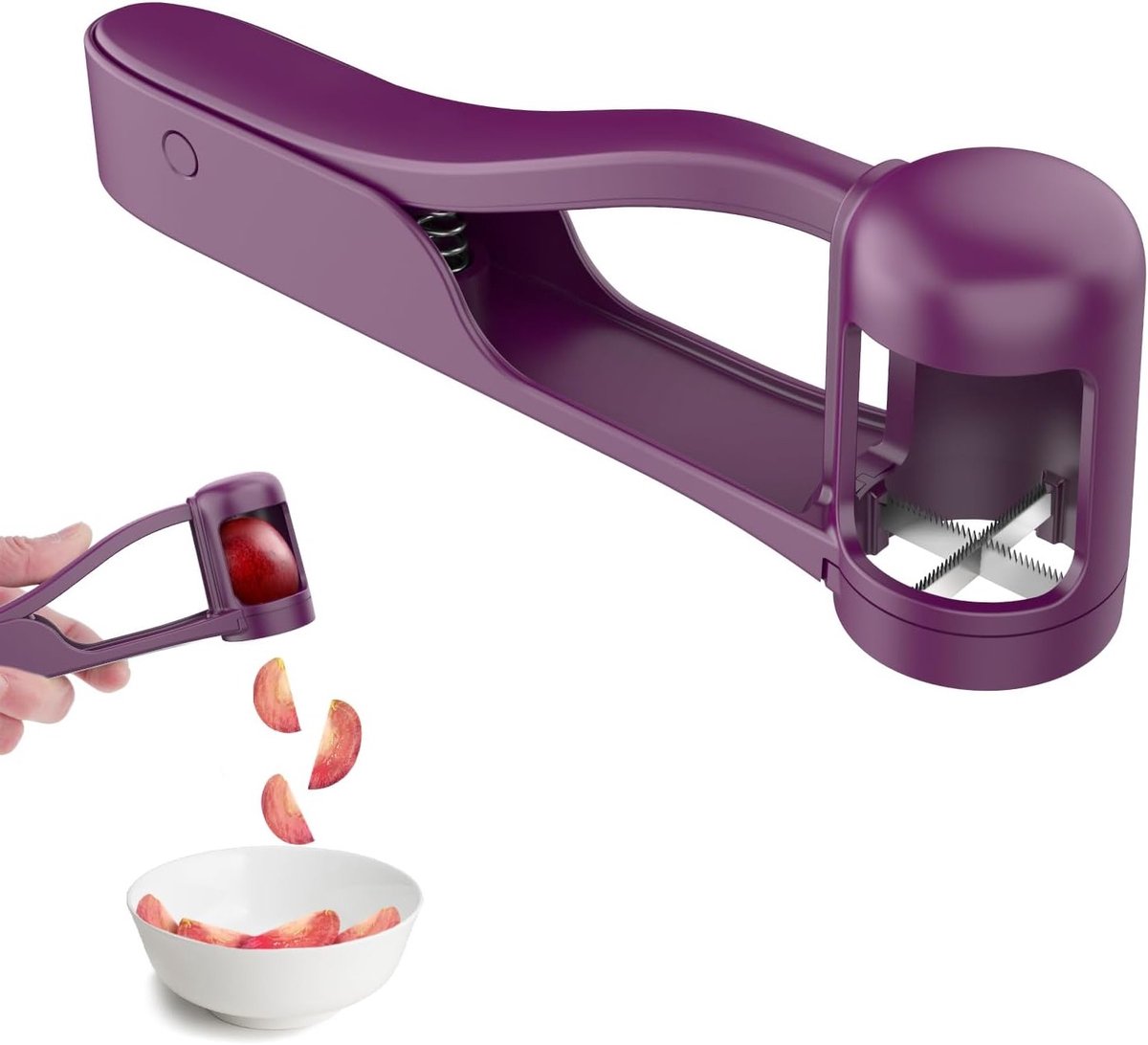 Grape Slicer voor Peuters en Baby's, Snijgereedschap voor Druiven, Tomaten en Aardbeien, Draagbare Keuken Gadget van Roestvrij Staal (Paars)