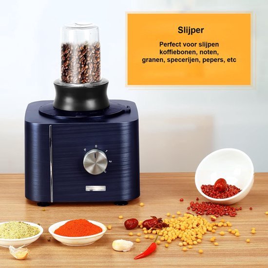 Keukenmachine - Alles in 1 keukenmachine - Multifunctionele keukenmachine - Vleesmolen - Garde - Kneder - Shredder - Sinaasappelpers - Hakselaar - Blender - 1100W - Blauw van Techwood — afbeelding 3