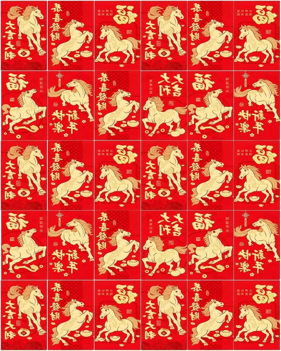 Traditionele Rode Enveloppen met Paard Ontwerp voor Geluksgeld, 30 Stuks, Perfect voor Feestdagen en Cadeaus