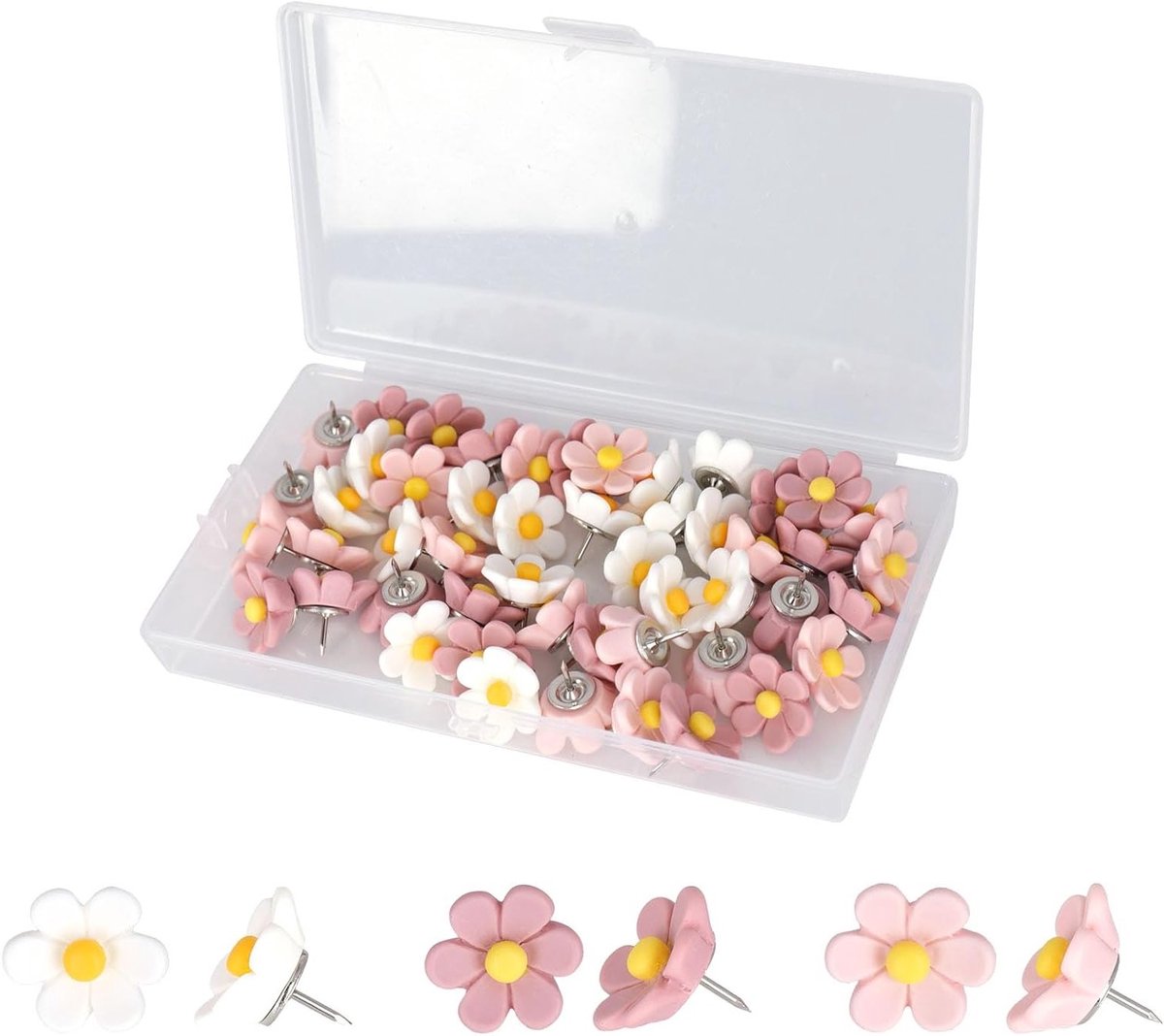 50 stuks schattige bloemen tekenpennen, kleurrijke pushpins voor prikborden, decoratieve muuraccessoires voor kantoor en thuis, ideaal voor memo's en foto's