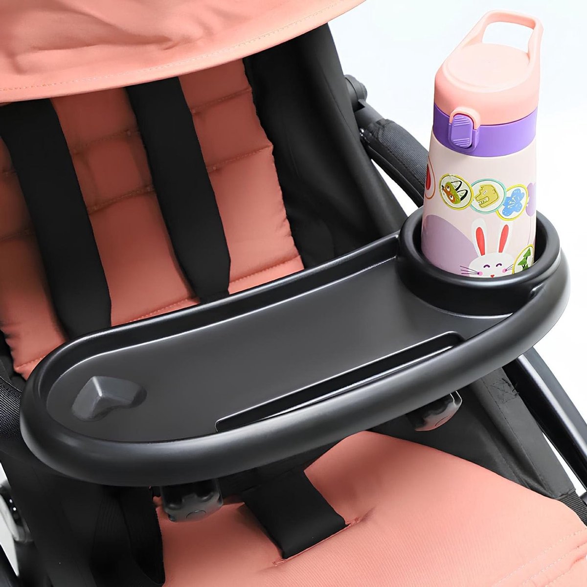 3-in-1 Verwijderbare Kinderwagen Tray met 360° Draaiende Bekerhouder, Snackbak en Accessoires voor Buitengebruik