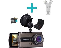 Setix Dashcam Go + SD Card Reader- Voor en Achter Camera – Inclusief 32GB SD kaart - Full HD 1080P Resolutie – Met Opbergcase tegen Diefstal - Nachtzicht – Plug & Play - Parkeermodus - 170 Graden Kijkhoek – Loop Recording – 2025 Auto Camera