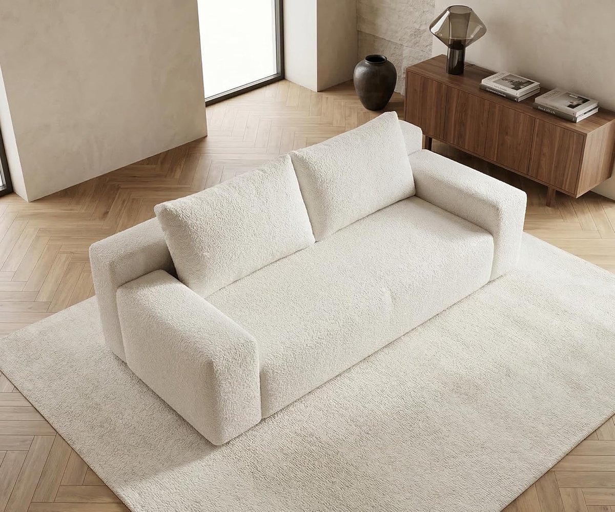 2-zitsbank 180x90x60 cm - Modulaire Bouclé Bank Zonder Montage - Luxe Loveseat met Diepe Zitting en Schuimvulling - Moderne Beige Sofa Woonkamer - Vermissen