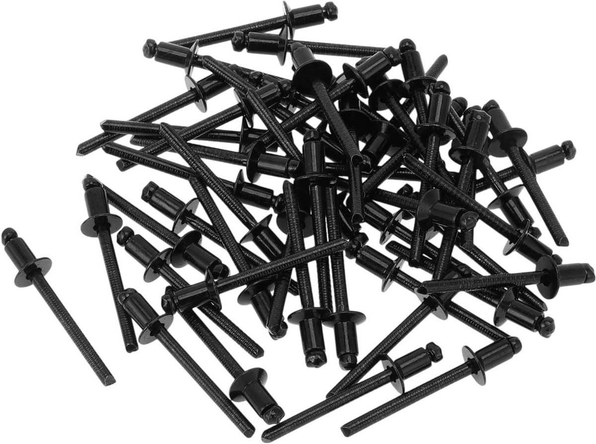 Open End Blind Rivets 50 Stuks Zwart 4.8mm Grip Diameter 8mm Grip Lengte 9.5mm Flens Diameter RVS voor Duurzame Bevestiging en Montage