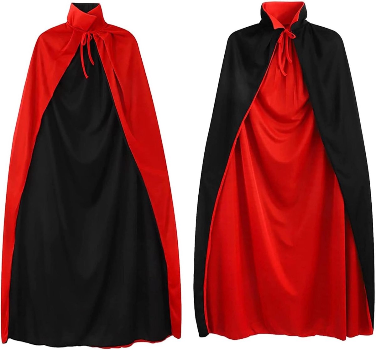 Halloween Vampier Kostuum voor Tieners en Volwassenen 160 - 190 cm Hoog met Zwart Rode Cape en Staande Kraag voor Cosplay en Theatervoorstellingen