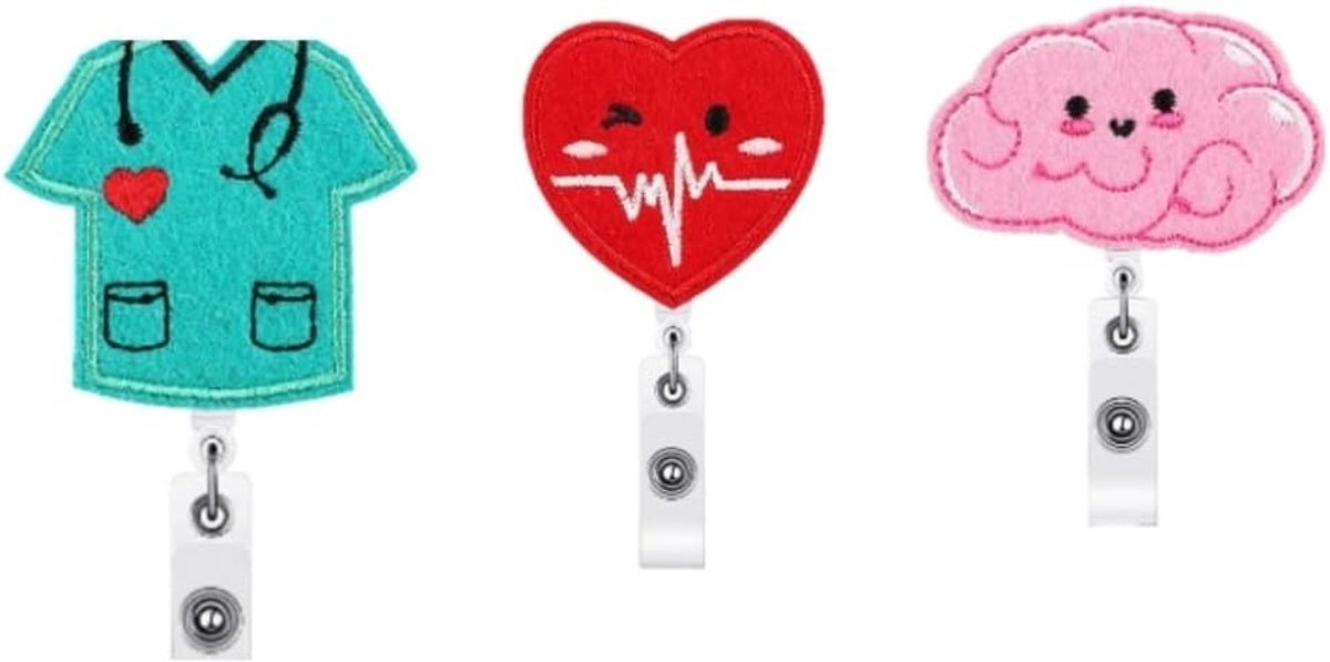 3-Pack Retractable Badge Holders voor Verpleegkundigen, Artsen en Leraren - Cartoon ID Kaart Houder met Clip voor Professioneel Gebruik