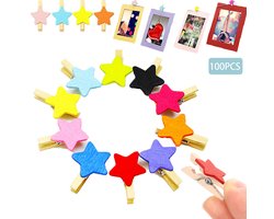 100 stuks - Kleine houten wasknijpers - Mini gekleurde fotoklemmen - Decoratieve fotoklemmen - Hangende fotoklemmen - Houten knutselklemmen - Ansichtkaartklemmen - houten klemmen - Willekeurige kleuren - Geschikt als fotoklemmen en opbergklemmen
