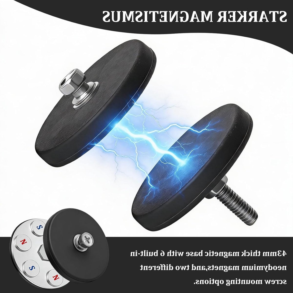Set van 8 Neodymium Magneten met Rubber Coating en M5 Schroeven - 43 mm, 12 kg Hechting voor Auto's, Lampen en Gereedschap Bevestiging