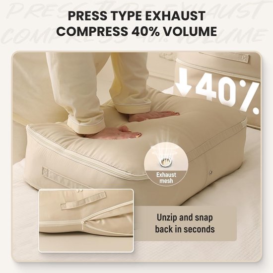 Ruimtebesparende Organizer - Opbergtas Dekbed - Efficiënt Opbergen - 3-laags Compressie - XL 50cm - Beige van Merkloos — afbeelding 3