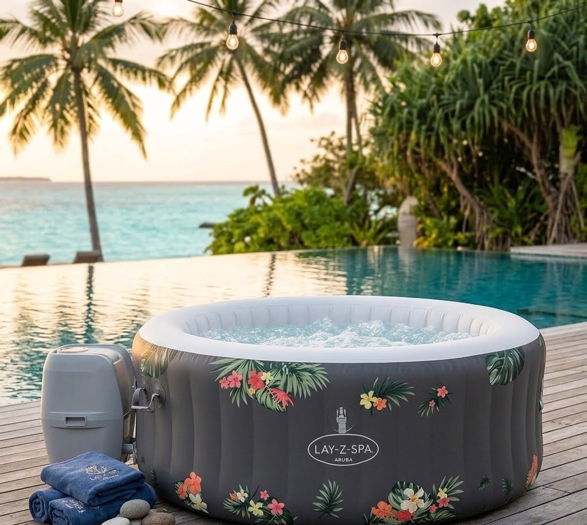 AquaRelax Aruba AirJet Opblaasbare Jacuzzi Ø170 x 66 cm Rond – 110 Jets, 3 Personen Luxe Spa met Verwarming en Filter