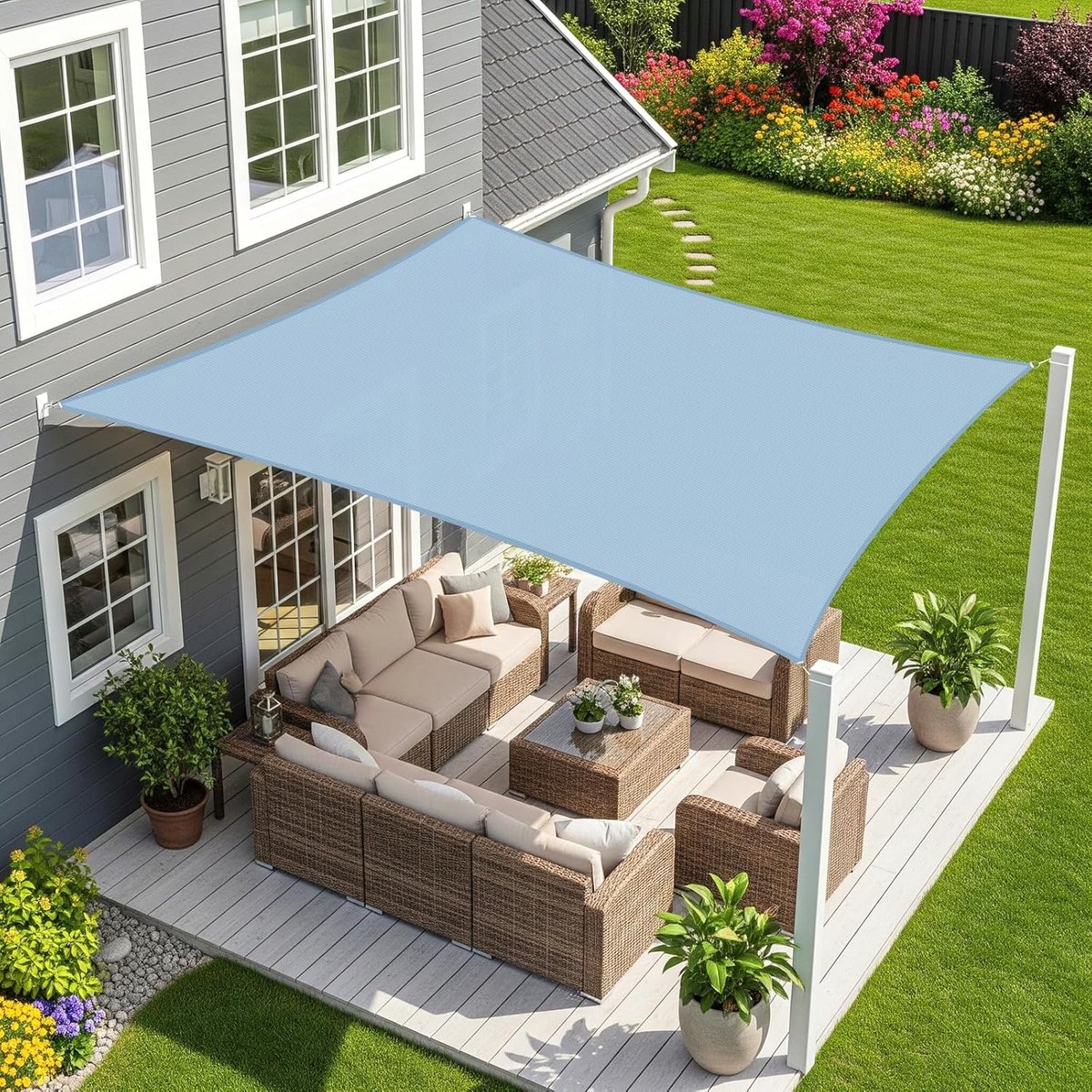 Gigicial - Zonnezeil Vierkant 2x2 M - Stuks Waterdicht Doek - Grijsblauw - 95% UV Bescherming Voor Terras En Tuin