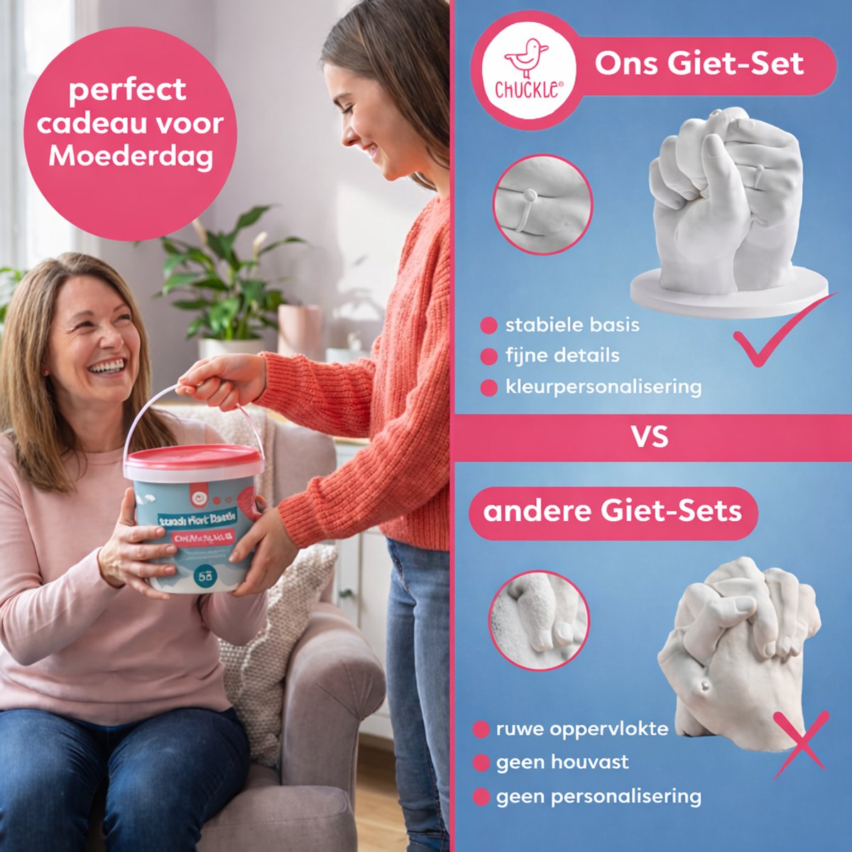 Chuckle – 3D Gipsafdruk Set - Handafdrukset - Handgietset voor Koppels en Familie met Goudverf - Eenvoudig te Gebruiken - Uniek Cadeau en Souvenir voor Jubilea - Verjaardagen en Kerstmis — afbeelding 3